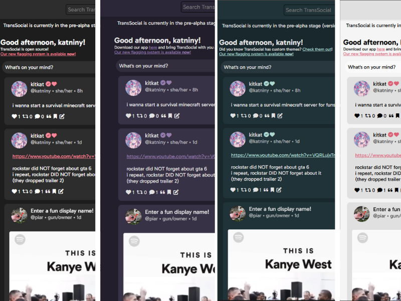 Showing off the Dark, Midnight Purple, Mint (Dark), and Light themes.